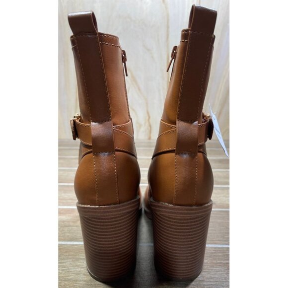 Liz Claiborne Size 10 M Olinda Cognac Faux Leather Block Heel Ankle Boots - Picture 3 of 10
